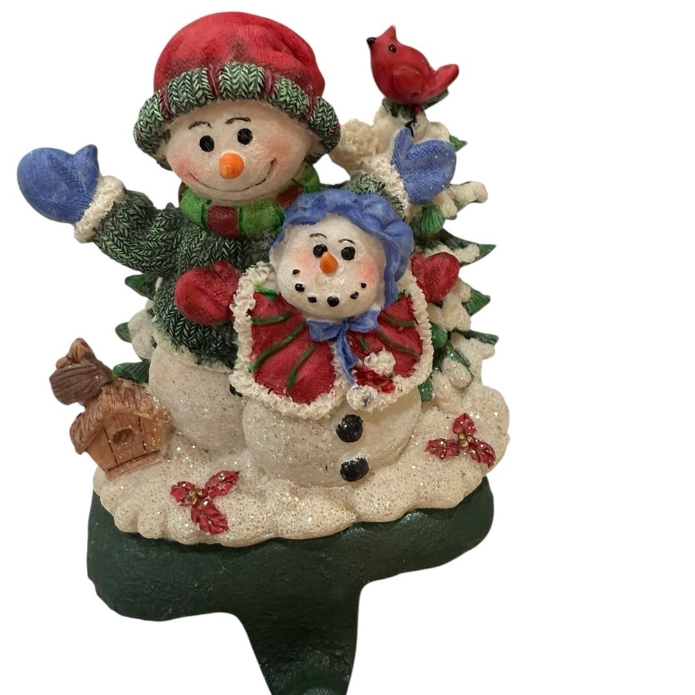 Cedar creek Cast Iron Resin Multicolored Snowman Stocking Holder Festive Hoiiday